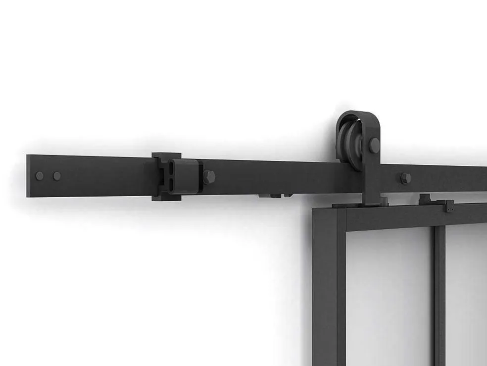 Schuifdeur Werkplaatsstijl Met Rails - Zwart En Mat Gehard Glas - H205 Cm X B83 Cm - Artisto Ii