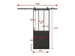 Schuifdeur Werkplaatsstijl Met Rails - Zwart En Mat Gehard Glas - H205 Cm X B83 Cm - Artisto Ii
