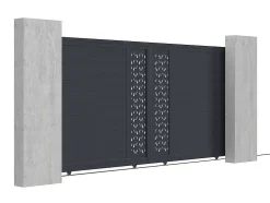 Schuifpoort Van Aluminium Met Motieven - Halfopengewerkt - L. 374 X H. 180 Cm - Antraciet - Gregor
