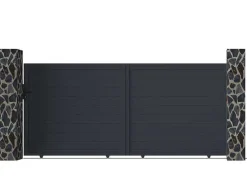 Schuifpoort Van Antraciet Opengewerkt Aluminium - L374 X 165 Cm - Nazario