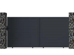 Schuifpoort Van Antraciet Opengewerkt Aluminium - L374 X 180 Cm - Nazario