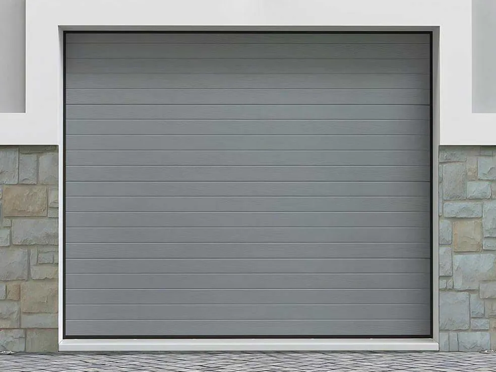 Sectionale Garagedeur Grijs Gegroefd Effect Met Motor - Noria