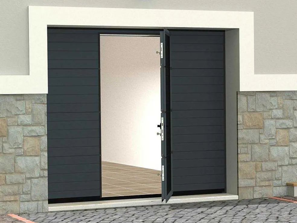 Sectionale Garagedeur Met Gegroefd Effect En Centrale Loopdeur - Antraciet - Met Somfy-Motor - Noria