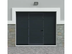 Sectionale Garagedeur Met Gegroefd Effect En Centrale Loopdeur - Antraciet - Met Somfy-Motor - Noria