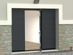 Sectionale Garagedeur Met Glad Effect En Centrale Loopdeur In Antraciet Met Motor - Lavega