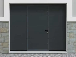 Sectionale Garagedeur Met Glad Effect En Centrale Loopdeur In Antraciet Met Motor - Lavega