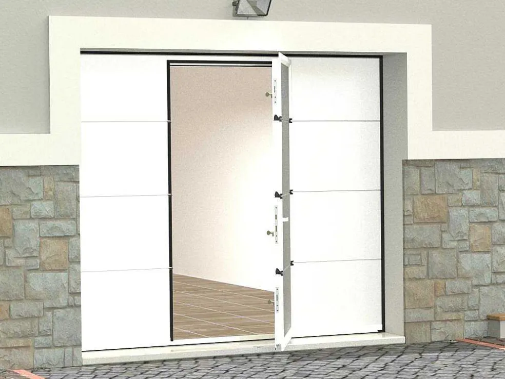 Sectionale Garagedeur Met Glad Effect Met Centrale Witte Loopdeur En Somfy Motor - Lavega