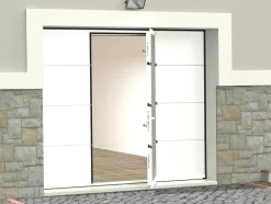 Sectionale Garagedeur Met Glad Effect En Centrale Witte Loopdeur Met Motor - Lavega