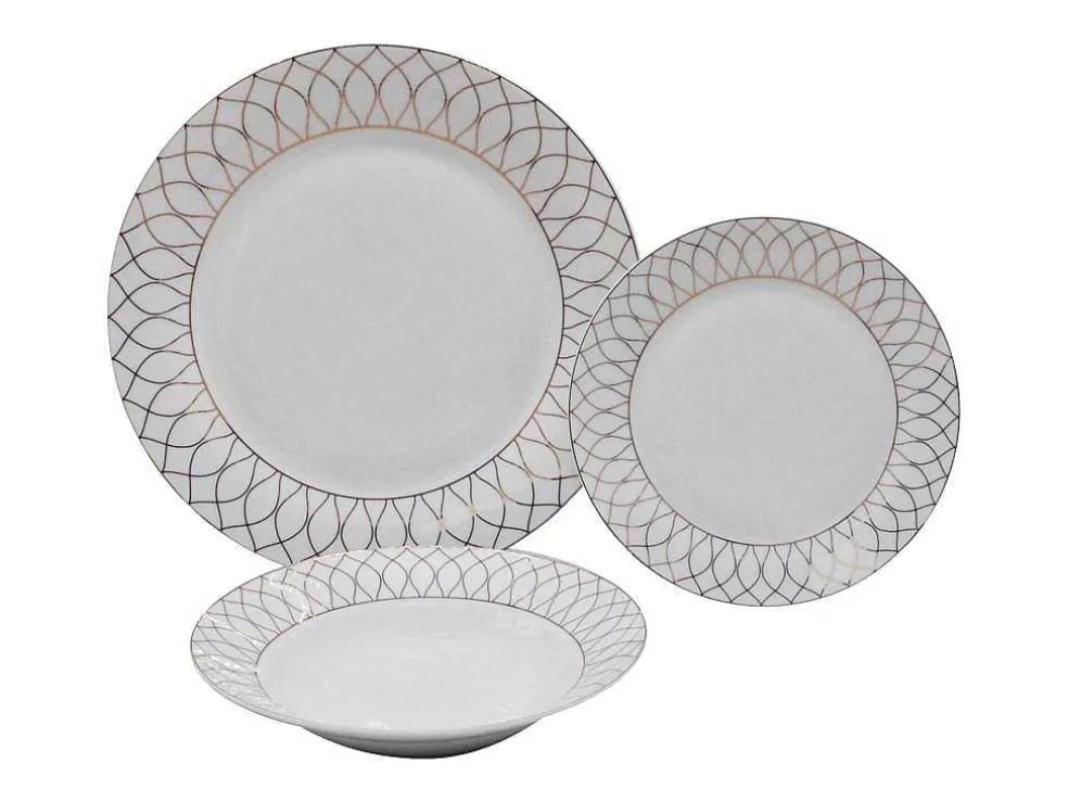 Servies 18 Stuks Van Porselein - Wit En Goud - Serisia