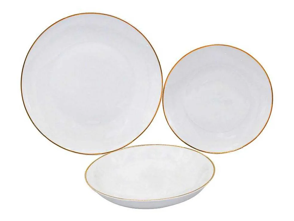Servies 18 Stuks Van Porselein - Wit En Gouden Bies - Julina