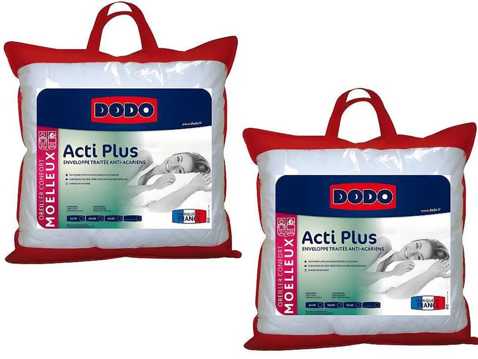 Set 2 Hoofdkussens Dodo Acti Plus Ii Tegen Allergieen - 65X65 Cm