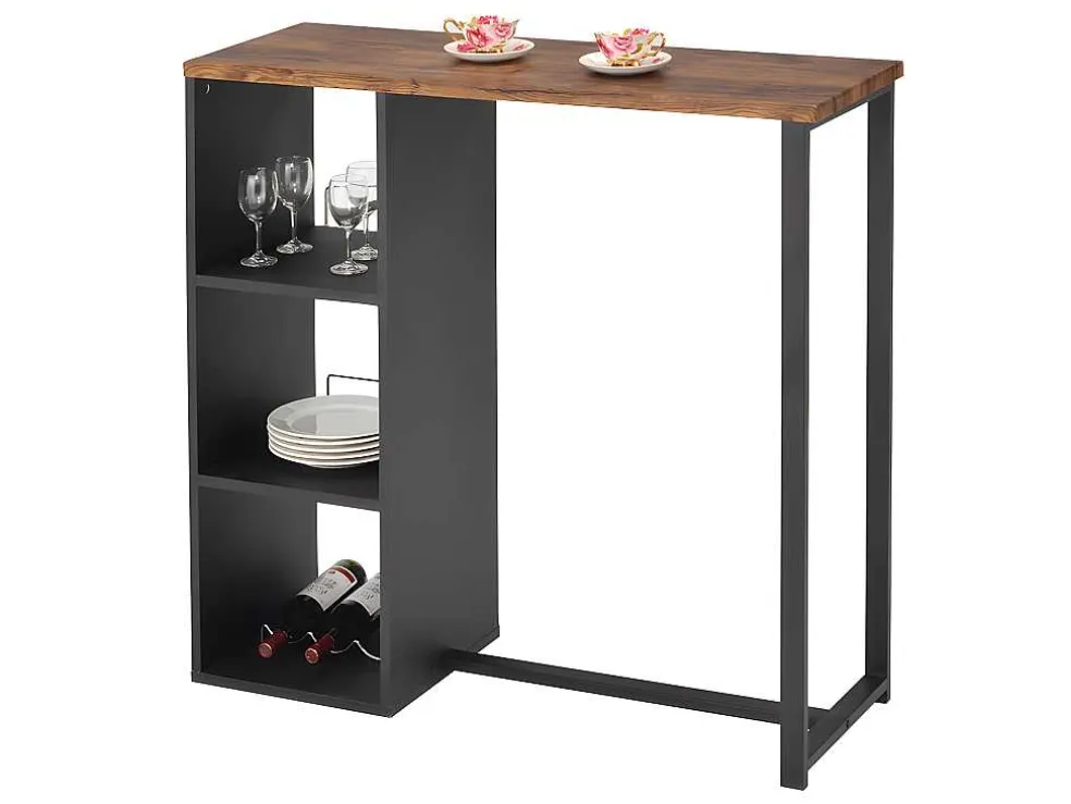 Set "Bar": Barmeubel Morena + 2 Barkrukken Calas - Zwart En Notenhout-Effect