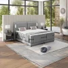 Set Boxspring + Hoofdbord Met Ledlampjes + Elektrische Relaxbedbodems + Matras + Topmatras - 2 X 80 X 200 Cm - Grijze Stof - Astemi Van Palacio