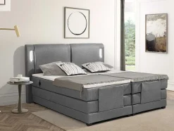 Set Boxspring + Hoofdbord Met Ledlampjes + Elektrische Relaxbedbodems + Matras + Topmatras - 2 X 80 X 200 Cm - Grijze Stof - Astemi Van Palacio