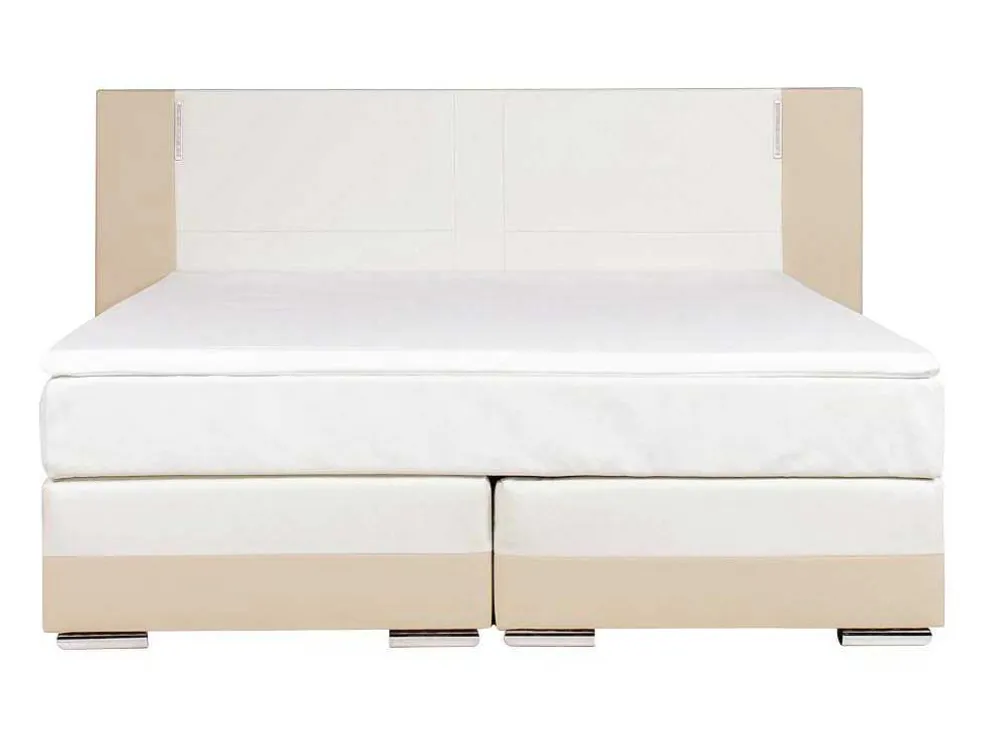 Set Boxspring En Matras Met Hoofdeinde Met Leds + Lattenbodem + Matras + Dekmatras Asti Van Ysmee - 160 X 200 Cm - Kunstleer - Creme Wit
