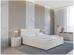Set Boxspring En Matras Met Hoofdeinde + Lattenbodem + Matras + Dekmatras Siero Van Ysmee - 160 X 200 Cm - Stof - Ivoor