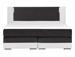 Set Boxspring En Matras Met Hoofdeinde Met Leds + Lattenbodem + Matras + Dekmatras Asti Van Ysmee - 160 X 200 Cm - Kunstleer - Wit En Grijs