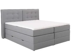Set Boxspring Met Hoofdbord + Bedbodems Met Opbergruimte + Matras + Dekmatras - 160 X 200 Cm - Lichtgrijze Stof - Perama Van Palacio