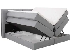 Set Boxspring Met Hoofdbord + Bedbodems Met Opbergruimte + Matras + Dekmatras - 160 X 200 Cm - Lichtgrijze Stof - Perama Van Palacio