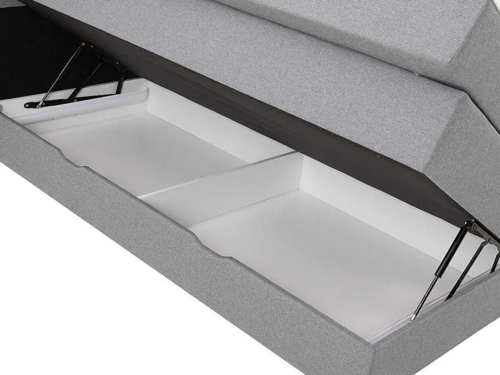 Set Boxspring Met Hoofdbord + Bedbodems Met Opbergruimte + Matras + Dekmatras - 160 X 200 Cm - Lichtgrijze Stof - Perama Van Palacio