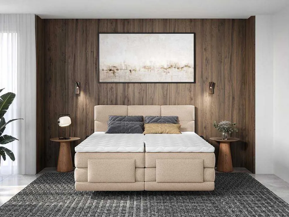 Set Boxspringbed Met Hoofdbord Met Capitons + Elektrische Relaxbedbodems + Matras + Dekmatras - 2 X 80 X 200 Cm - Beige - Lodi Van Palacio