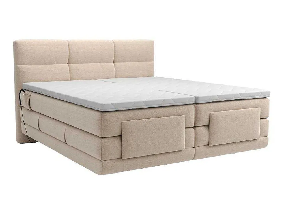 Set Boxspringbed Met Hoofdbord Met Capitons + Elektrische Relaxbedbodems + Matras + Dekmatras - 2 X 80 X 200 Cm - Beige - Lodi Van Palacio