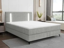 Set Complete Boxspring Met Hoofdbord Met Ledverlichting + Bedbodem + Matras + Dekmatras - 160 X 200 Cm - Stof - Grijs - Ono Van Ysmee