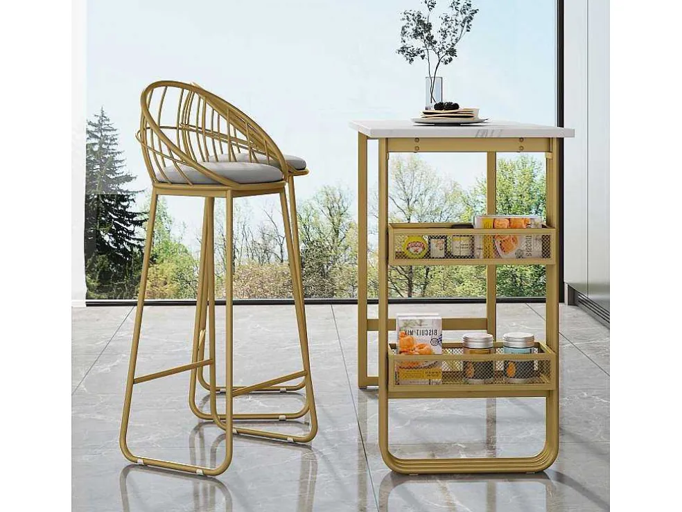 Set "Eat Standing": Bartafel En 2 Krukken - Metalen Structuur - Goud