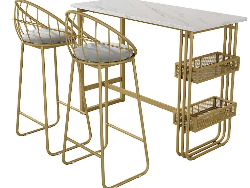 Set "Eat Standing": Bartafel En 2 Krukken - Metalen Structuur - Goud