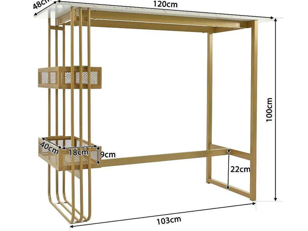Set "Eat Standing": Bartafel En 4 Krukken - Metalen Structuur - Goud