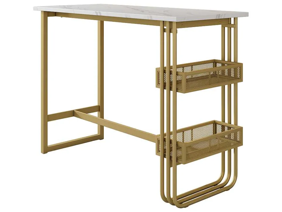 Set "Eat Standing": Bartafel En 4 Krukken - Metalen Structuur - Goud