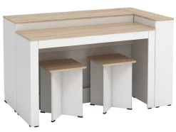 Set Keukeneiland + 2 Krukken - Wit En Licht Naturel - Nusice