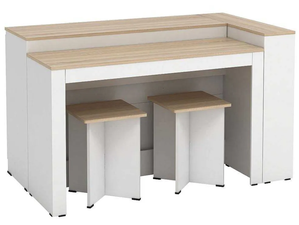 Set Keukeneiland + 2 Krukken - Wit En Licht Naturel - Nusice