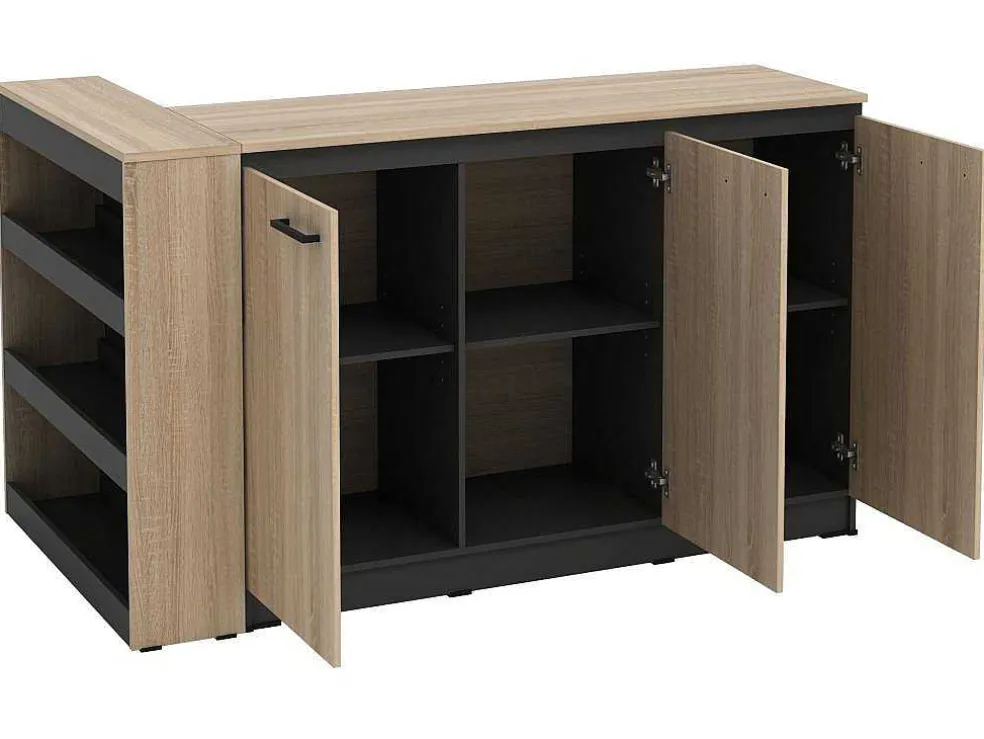 Set Keukeneiland + 2 Krukken - Zwart En Licht Naturel - Nusice