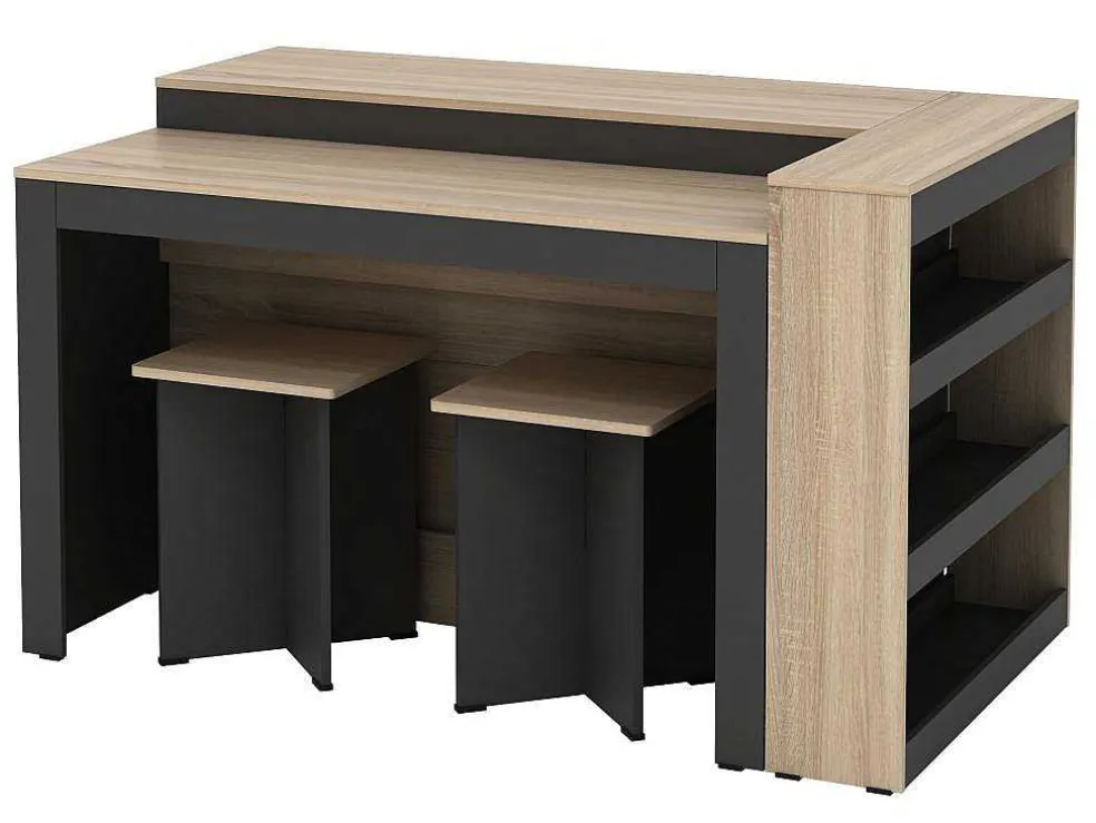 Set Keukeneiland + 2 Krukken - Zwart En Licht Naturel - Nusice