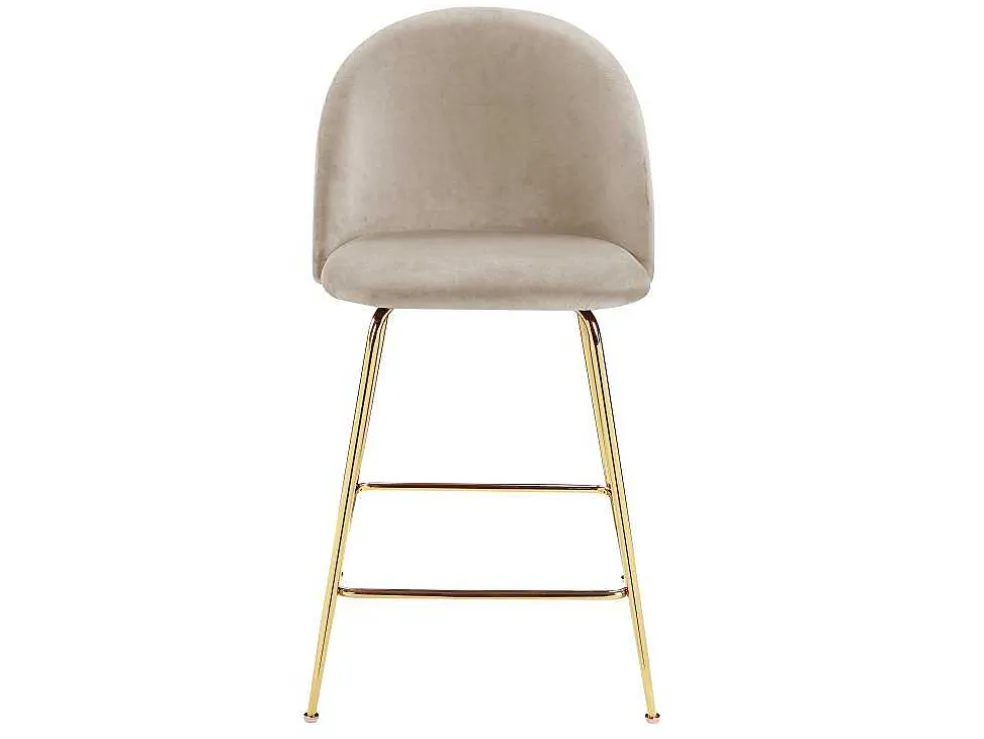 Set Van 2 Barkrukken Melbourne - Fluweel En Goudkleurig Metaal - Beige