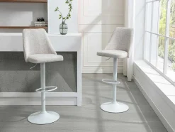 Set Van 2 Barkrukken Van Stof En Wit Metaal - Beige - Kiyola