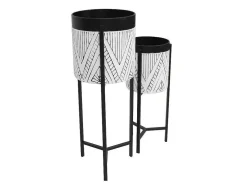 Set Van 2 Bloembakken Op Poot Van Metaal - D20 X H53 Cm En D25 X H69 Cm - Zwart En Wit - Capoli