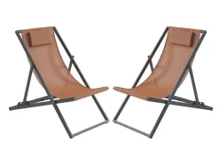 Set Van 2 Chileense Ligstoelen Van Aluminium - Terracotta - Anilio Van Mylia