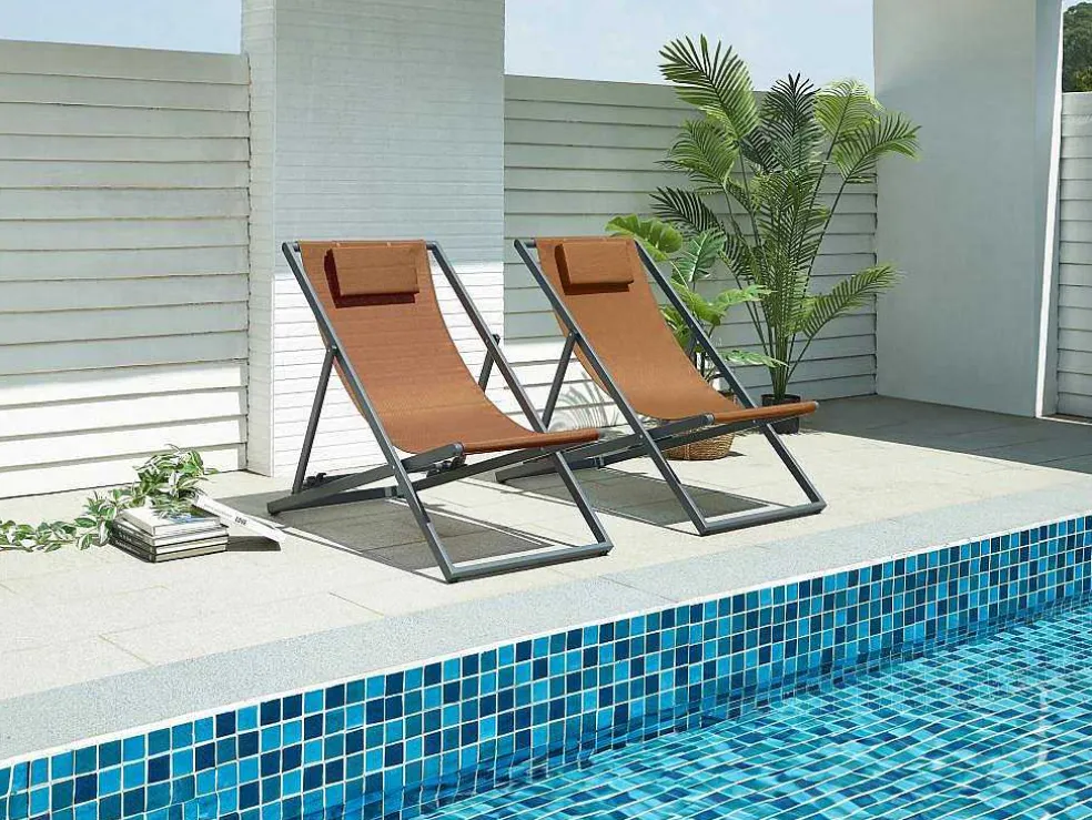 Set Van 2 Chileense Ligstoelen Van Aluminium - Terracotta - Anilio Van Mylia