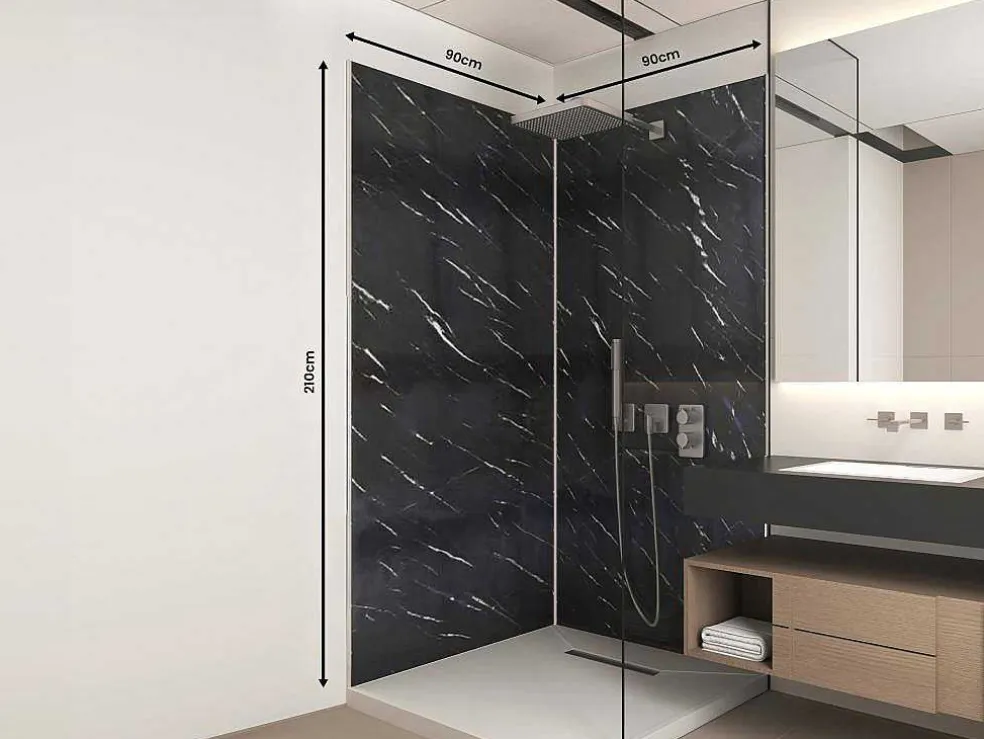 Set Van 2 Douchewandpanelen Met Marmereffect Van Aluminium Met Profielen - 2 X L90 X H210 Cm Eneko