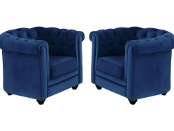 Set Van 2 Fauteuils Chesterfield - Fluweel - Konings Blauw