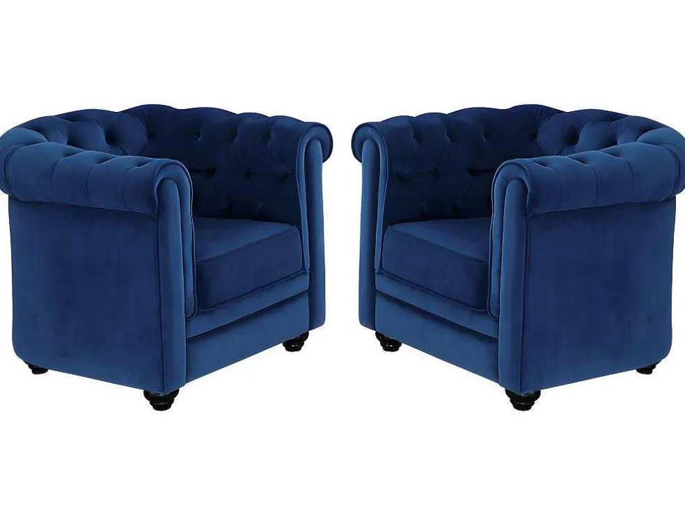 Set Van 2 Fauteuils Chesterfield - Fluweel - Konings Blauw
