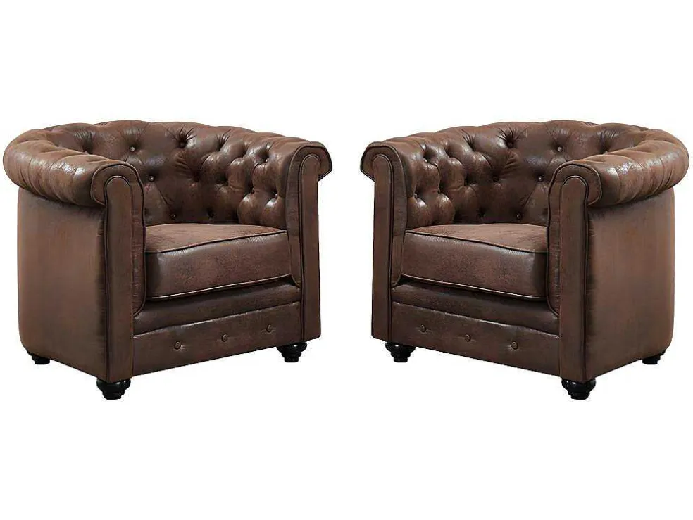Set Van 2 Fauteuils Chesterfield Van Microvezel Met Vintage Look