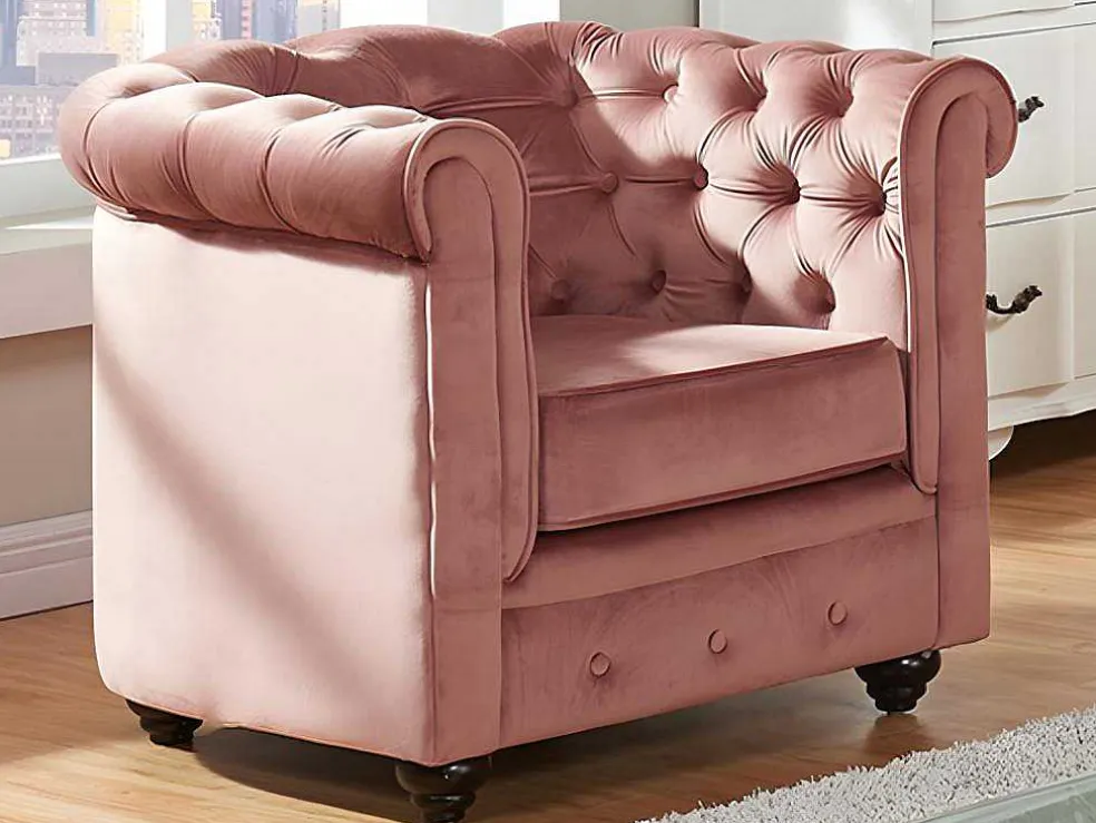 Set Van 2 Fauteuils Chesterfield - Fluweel - Pastel Roze