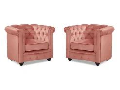 Set Van 2 Fauteuils Chesterfield - Fluweel - Pastel Roze