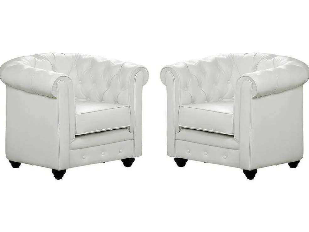 Set Van 2 Fauteuils Chesterfield Van Kunstleer - Wit