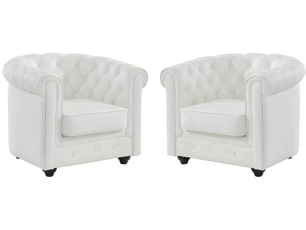 Set Van 2 Fauteuils Van Buffelleer Chesterfield - Wit