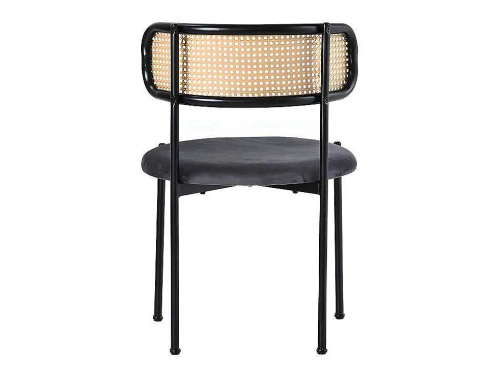 Set Van 2 Fluwelen En Rotan Stoelen - Metalen Poten - Grijs