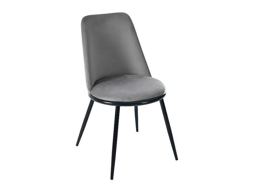 Set Van 2 Fluwelen Gestoffeerde Stoelen Met Rugleuning - Zwart Metalen Structuur - Grijs